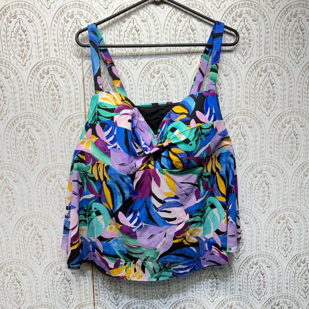 Time and Tru Tankini Swim Top Womens 3X Multicolor Tropical‎ Floral Molded Cups